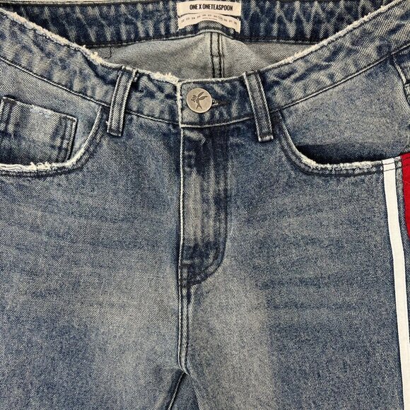 One X One Teaspoon High Waist Awesome Baggies Jean 29 Raw Hem Tapered Distressed - Picture 12 of 13